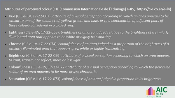 CIE-defined attributes of perceived colour
